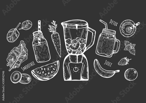 smoothie set on black background.