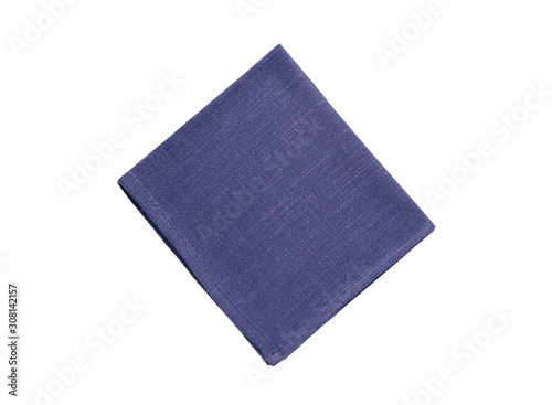 Blue napkin isolated on white background. top view