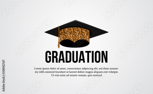 illustration of golden graduation caps for diploma academy