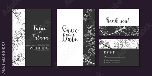 wedding invitation card with beauty doodle hand drawn flower floral foliage outline style ornament decoration geometric frame background mockup flyer template vector illustration
