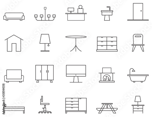 Set of 20 Editable Furniture Icons. Vector illustration.