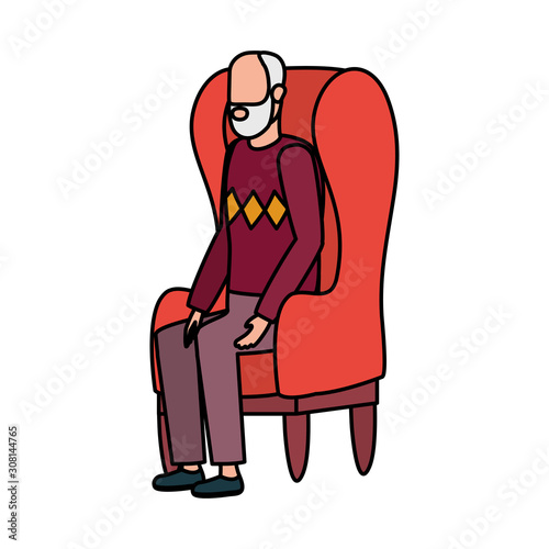 cute grandfather seated in sofa character