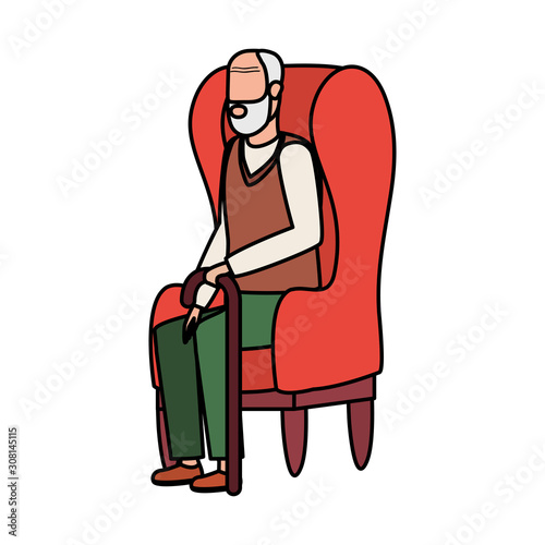 cute grandfather seated in sofa character