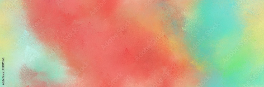 abstract diffuse painted banner background with dark salmon, salmon and medium aqua marine color. can be used as wallpaper, poster or canvas art