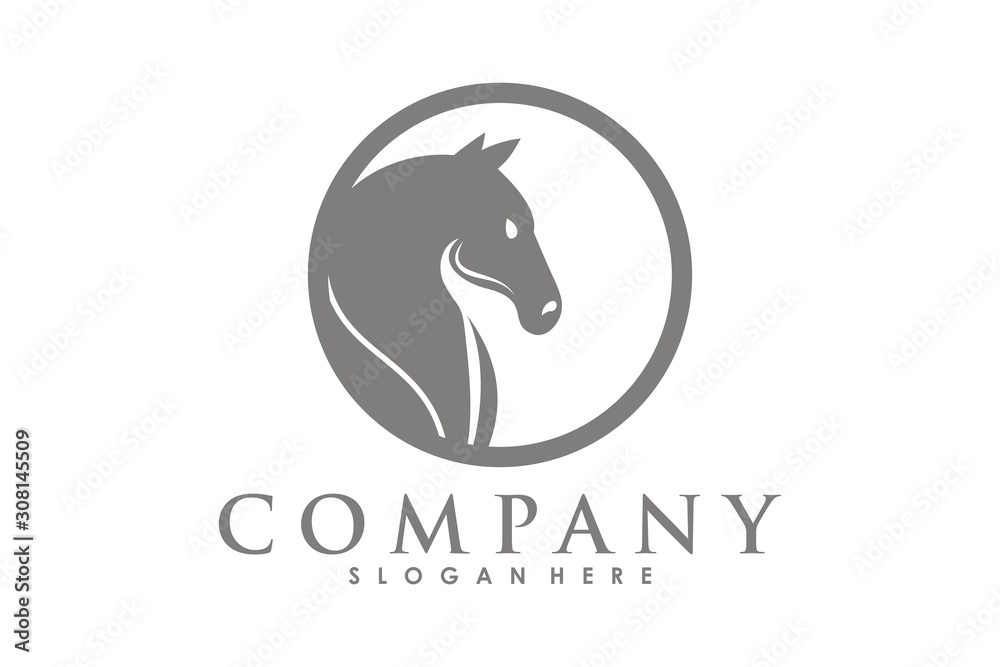 Fototapeta Prosta głowa ikona logo, szablon logo maskotka koń na białym tle