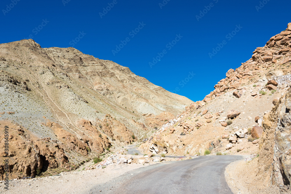 Ladakh, India - Aug 22 2019 - Beautiful scenic view from Between Yangtang and Hemis Shukpachan in Sham Valley, Ladakh, Jammu and Kashmir, India.
