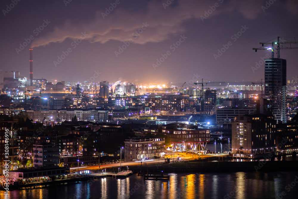Nightly view from a A'dam Lookout to the Westpoort harbor Amsterdam