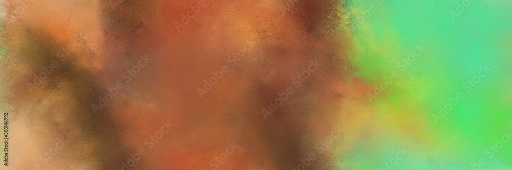 sienna, pastel green and dark khaki color painted banner background. broadly painted backdrop can be used as texture, background element or wallpaper