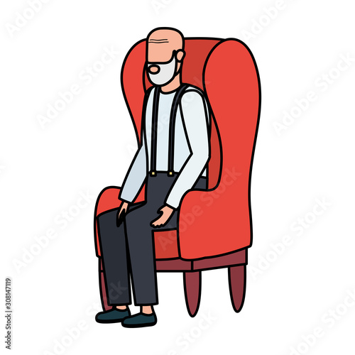 cute grandfather seated in sofa character