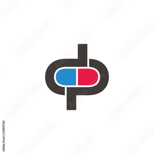 letter dp capsule medicine design symbol vector