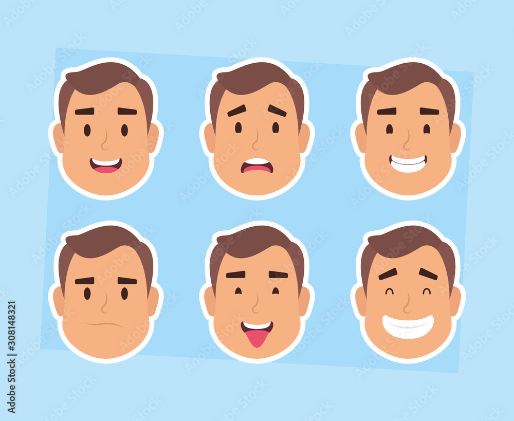 group of man faces characters