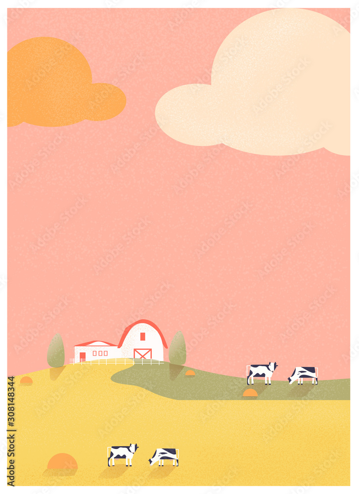 Minimalist landscape poster design,a spring or summer scenery landscape, small house on the organic cattle farm, countryside farm with mountains and small house on the hill with clouds Minimalist landscape poster design,a spring or summer scenery landscape, small house on the organic cattle farm, countryside farm with mountains and small house on the hill with clouds