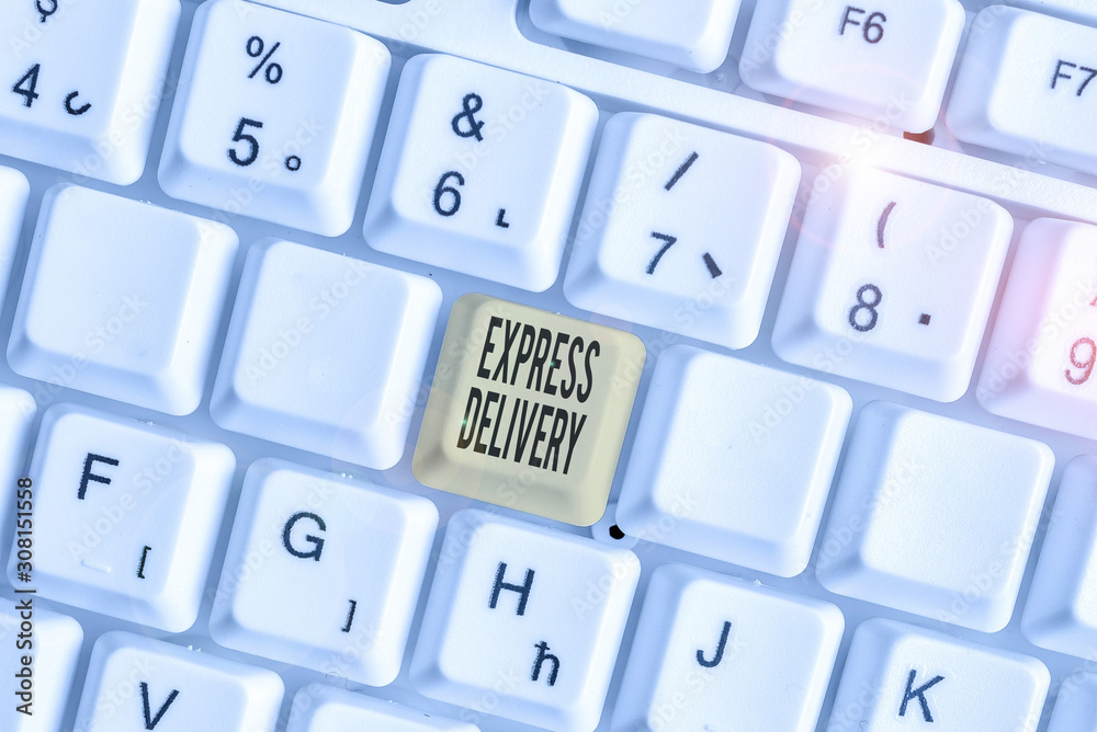 Text sign showing Express Delivery. Business photo text expediting the distributiuon of goods and services