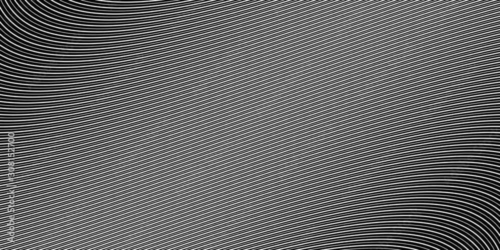 Oblique white wavy lines. Abstract monochrome background. Geometric art. Design element for web pages, prints, template and textile pattern