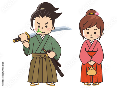 浪人風のお侍さんと町娘