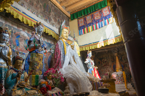Ladakh, India - Aug 23 2019 - Buddha Statue at Tingmosgang Monastery (Tingmosgang Gompa) in Sham Valley, Ladakh, Jammu and Kashmir, India.