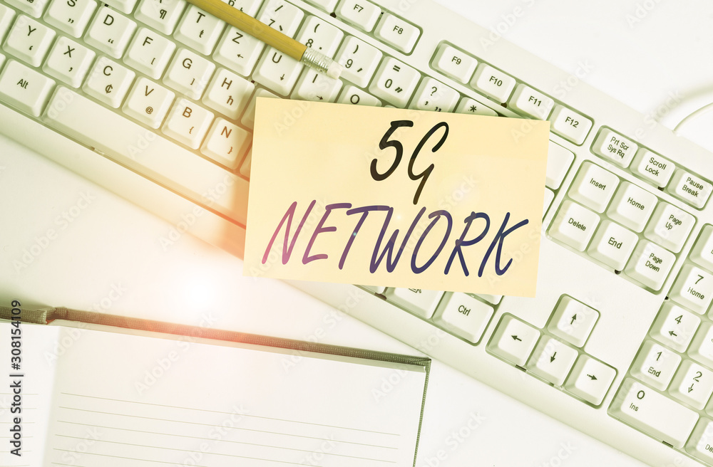 Word writing text 5G Network. Business photo showcasing greatly increase the speed and responsiveness of wireless network White pc keyboard with empty note paper and paper clips above white background Word writing text 5G Network. Business photo showcasing greatly increase the speed and responsiveness of wireless network White pc keyboard with empty note paper and paper clips above white background
