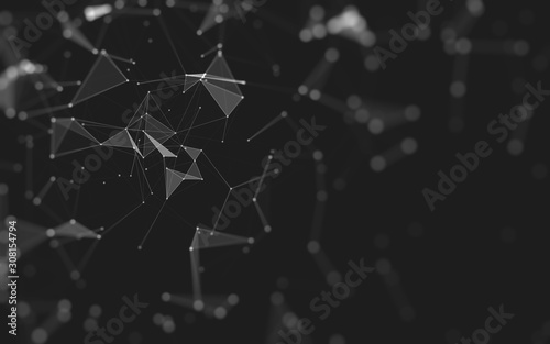 Abstract background. Molecules technology with polygonal shapes, connecting dots and lines. Connection structure. Big data visualization.