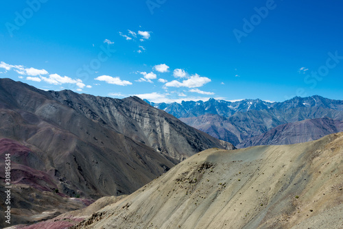 Ladakh, India - Aug 23 2019 - Beautiful scenic view from Between Hemis Shukpachan and Tingmosgang (Temisgam) in Sham Valley, Ladakh, Jammu and Kashmir, India.