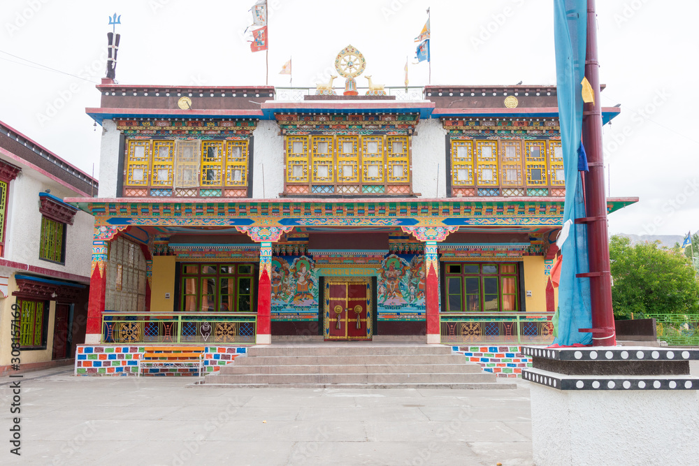 Ladakh, India - Jun 25 2019 - Karma Dupgyud Choeling Monastery in Choglamsar, Ladakh, Jammu and Kashmir, India.
