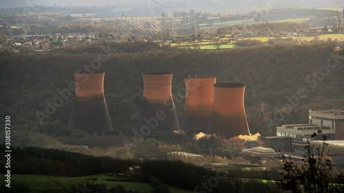 Ironbridge cooling towers being demolished in slow motion. Demolishing old power station for a more renewable solution  photo