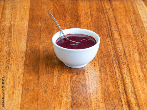 Frozen acai bowl on the table wooden