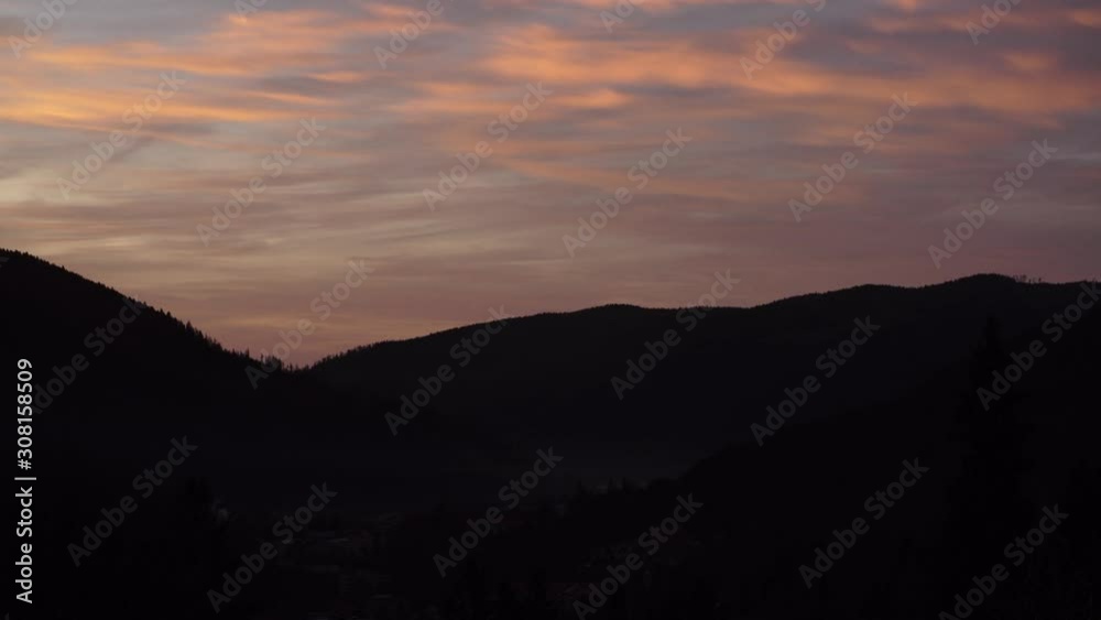 Static Timelapse Of Sunrise Over Mountain Ridge. Carpathians Mountains Static Timelapse Of Sunrise Over Mountain Ridge. Carpathians Mountains