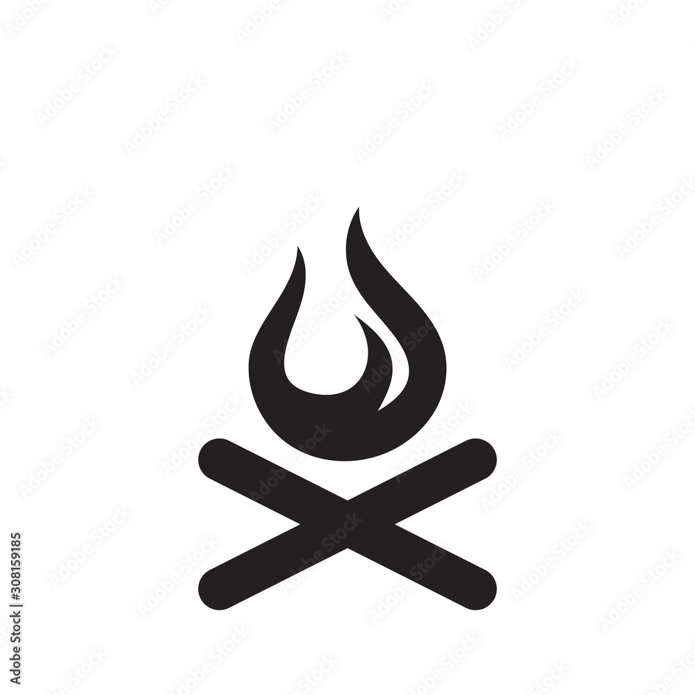 Campfire with firewood icon isolated on white background. Campfire with firewood icon isolated on white background.