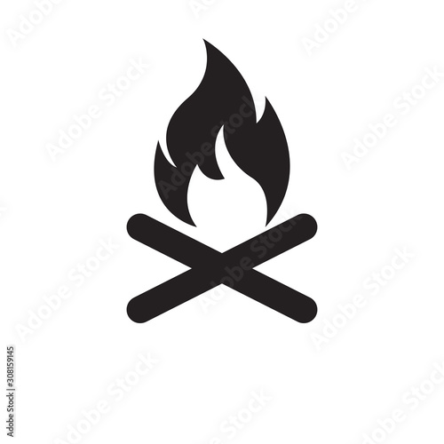 Campfire with firewood icon isolated on white background.
