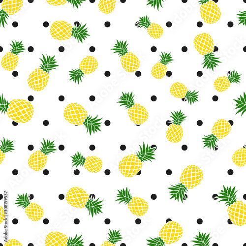Pineapples with polka dots seamless pattern