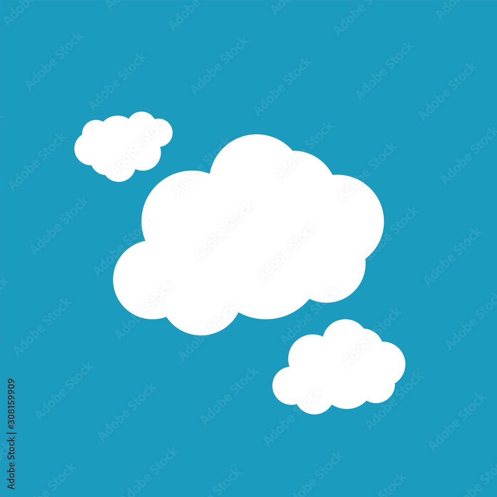 white clouds on blue background isolated vector. Cloud Icon, Cloud Icon Vector. Cloud Icon Flat. Cloud Icon Sign.