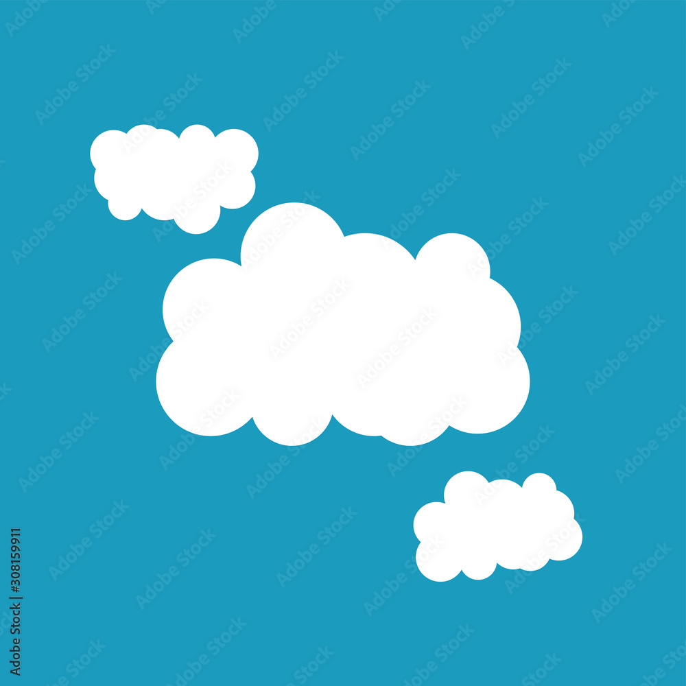 white clouds on blue background isolated vector. Cloud Icon, Cloud Icon Vector. Cloud Icon Flat. Cloud Icon Sign.