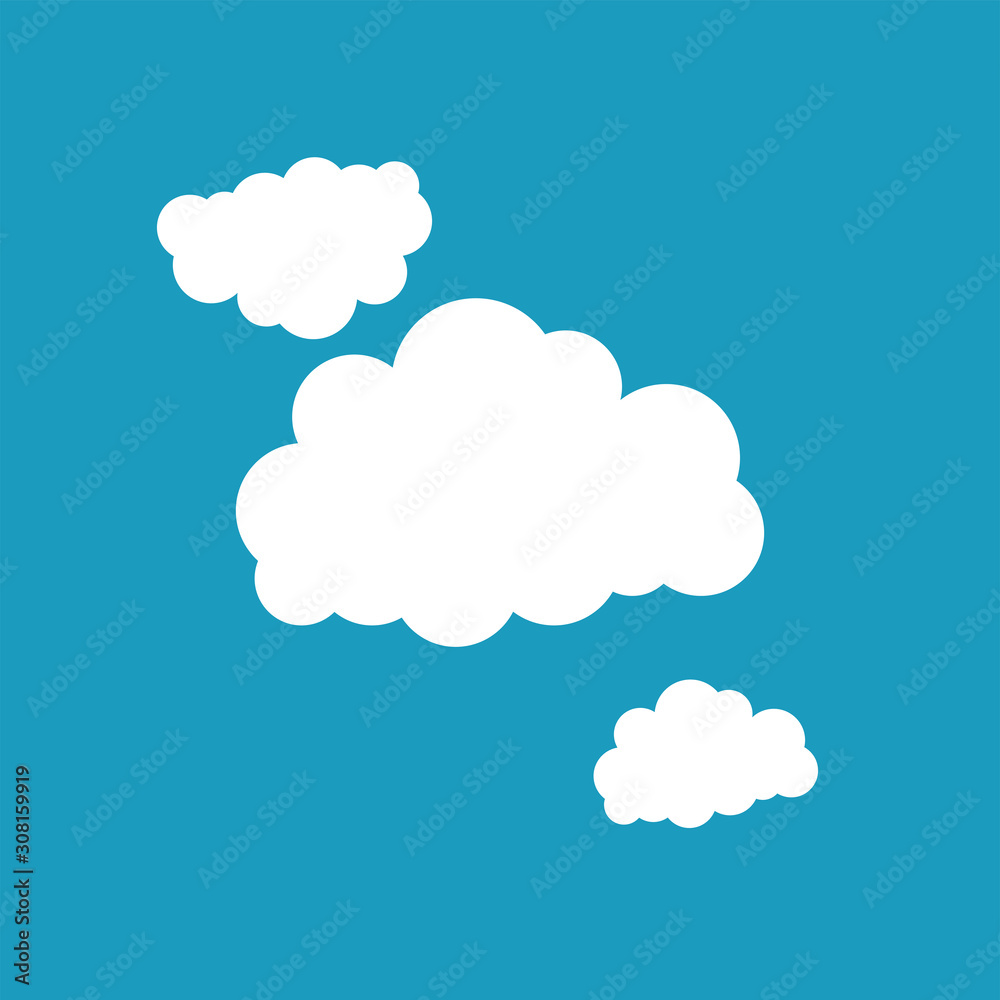 white clouds on blue background isolated vector. Cloud Icon, Cloud Icon Vector. Cloud Icon Flat. Cloud Icon Sign.