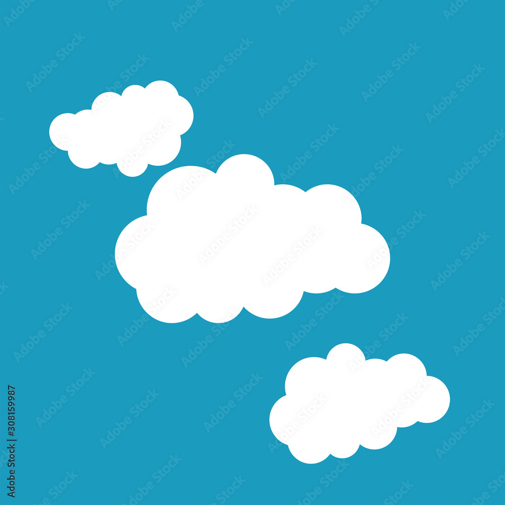 white clouds on blue background isolated vector. Cloud Icon, Cloud Icon Vector. Cloud Icon Flat. Cloud Icon Sign.