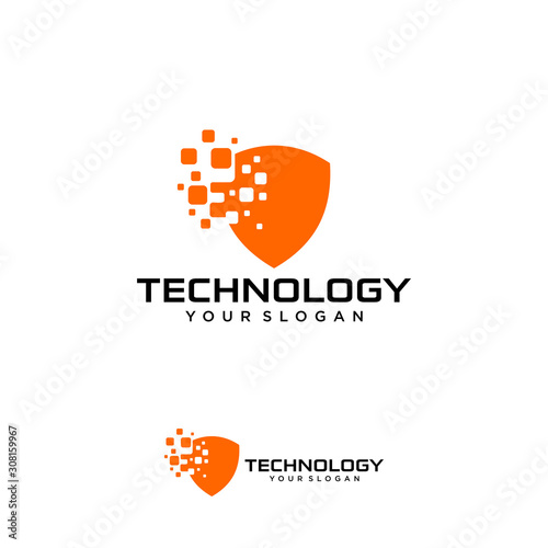 Pixel Shield Logo Designs Concept Stock Vector