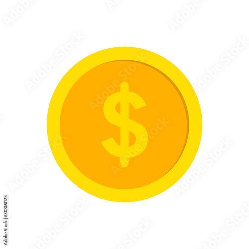 Dollar coin icon. Currency dollar symbol. Coin vector icon. Yellow gold money symbol. Flat vector illustration. 