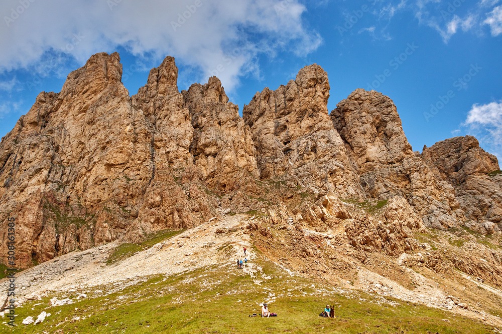Beautiful view of the mountains with clouds and people doing trekking Beautiful view of the mountains with clouds and people doing trekking