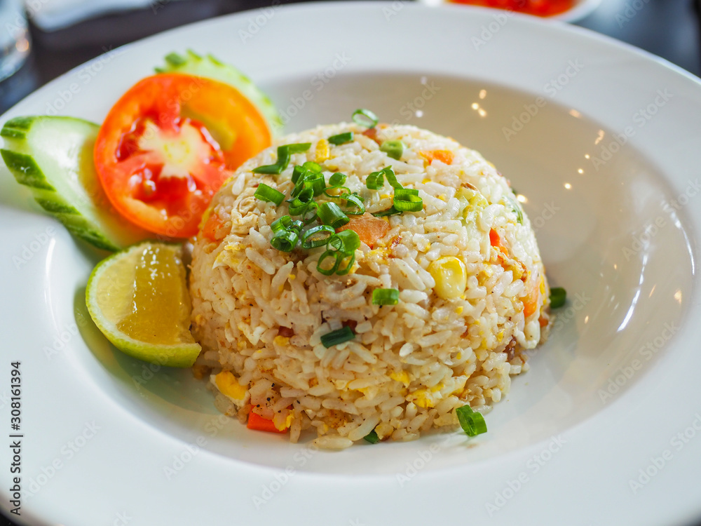 Crab fried rice on a white plate Crab fried rice on a white plate