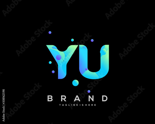 Initial letter YU logo with colorful, letter combination logo design for creative industry, web, business and company. - Vector