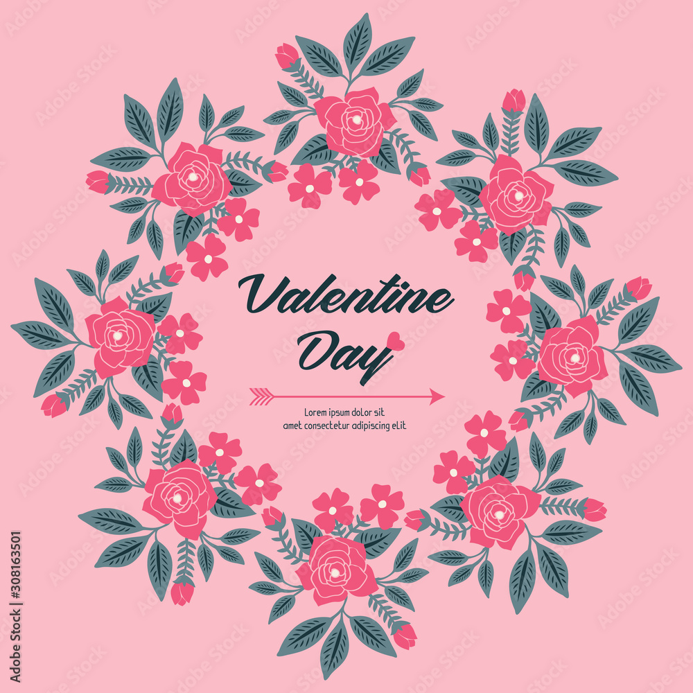 Valentine day card design with abstract pink wreath frame. Vector