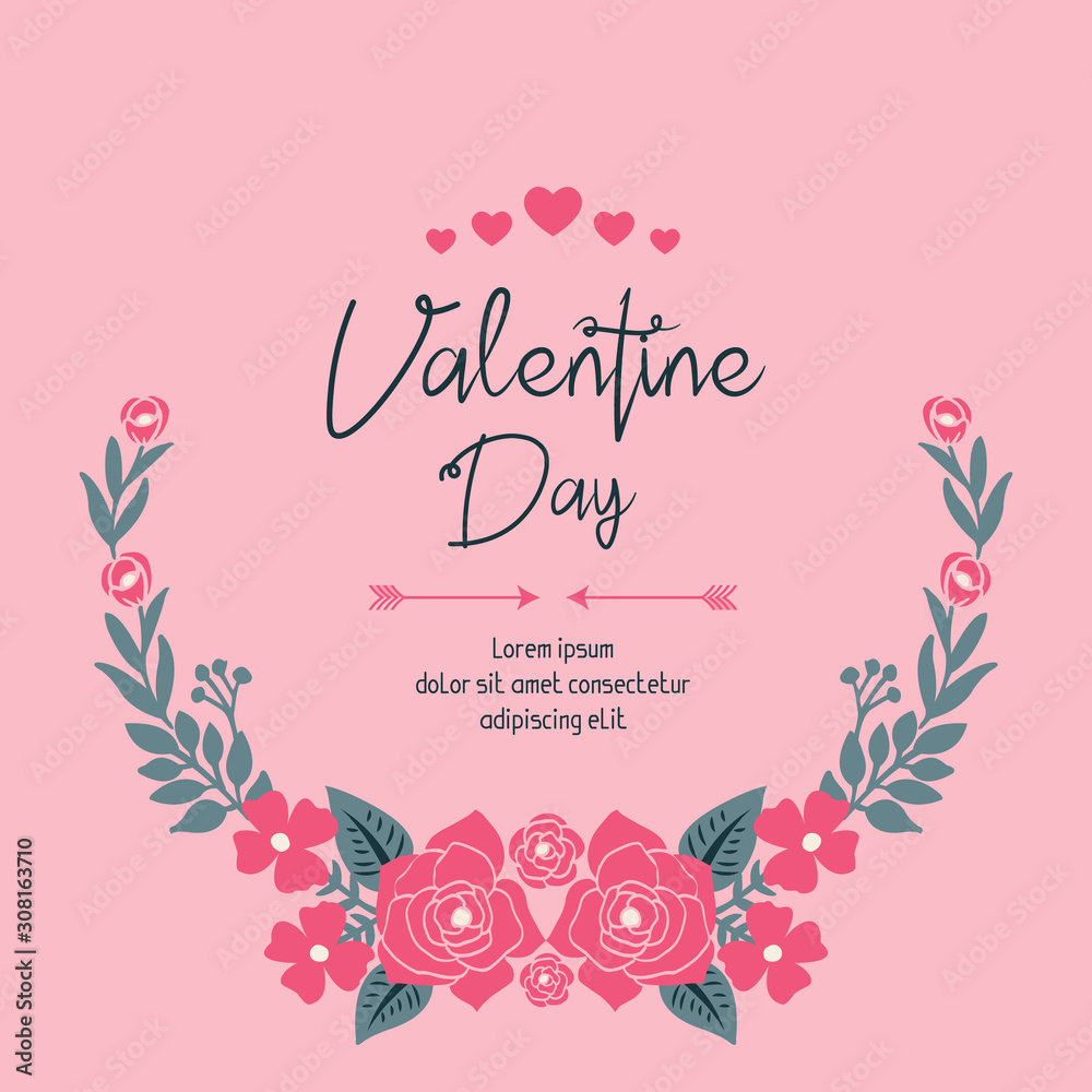 Template of valentine day background, with cute pink flower frame. Vector