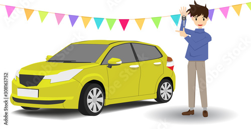 Happy business users choose to buy a new vehicle. Hold the keys to select the showroom car.