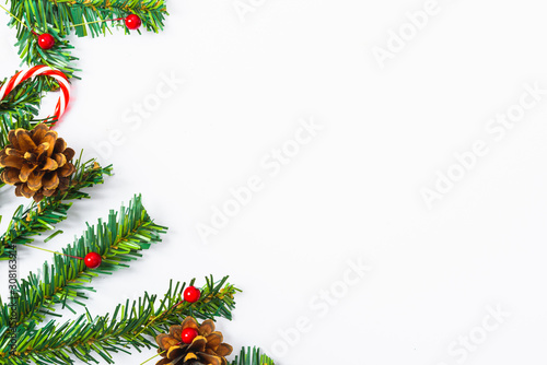 Happy New Year and Christmas day, top view flat lay composition decoration