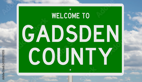 Rendering of a 3d green highway sign for Gadsden County