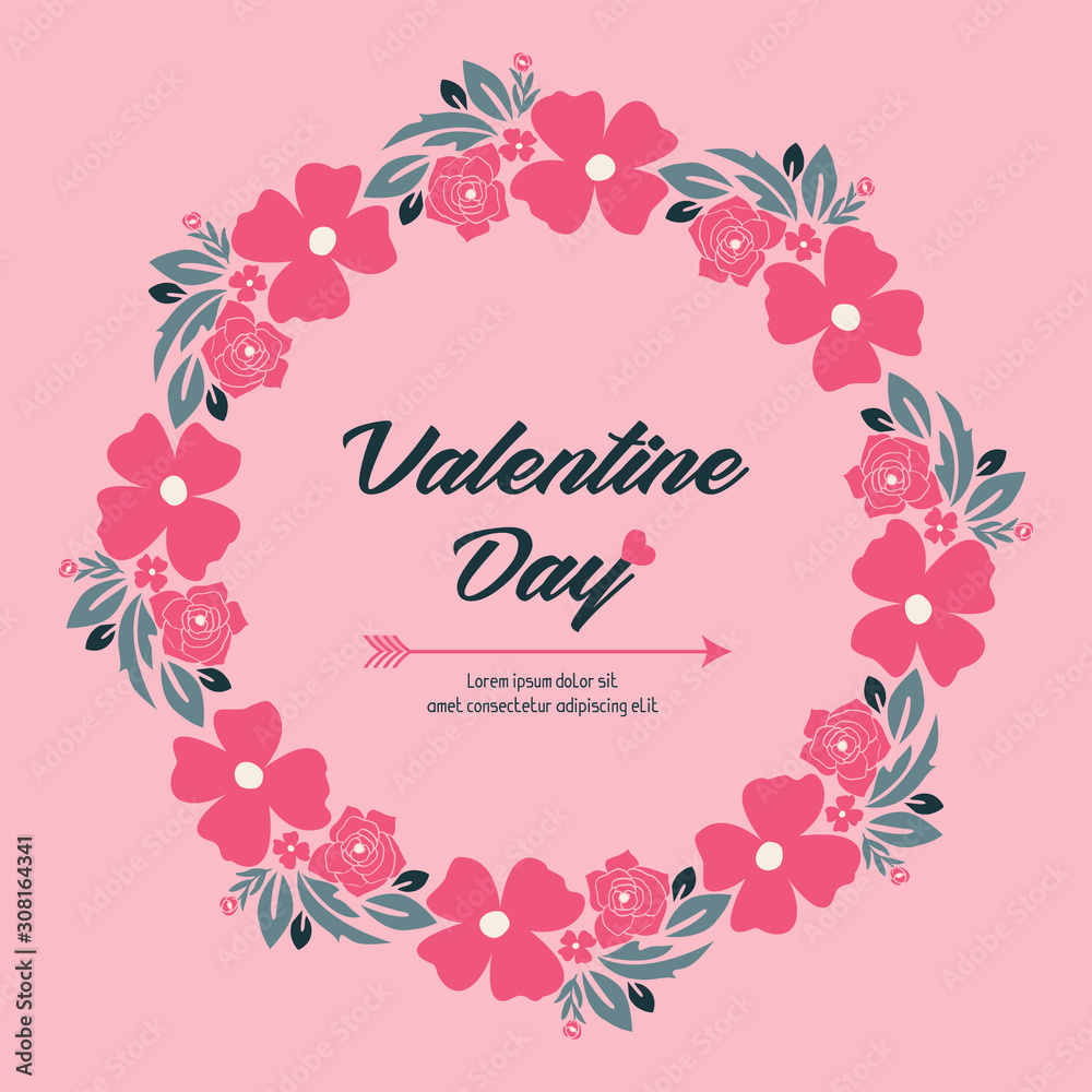 Card collection of valentine day, pink flower frame plant. Vector