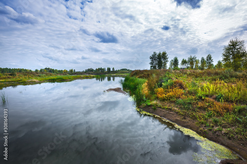 Autumn landscape on the river. Western Siberia
