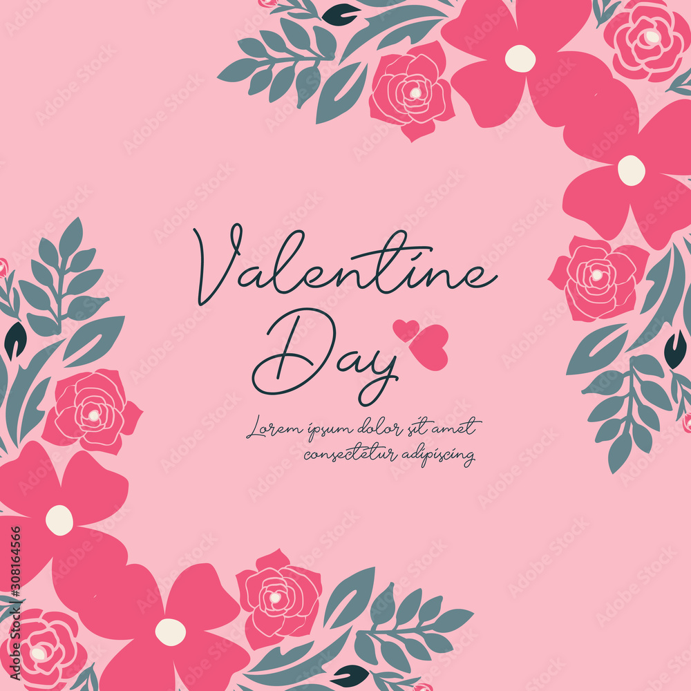 Banner template of valentine day, with leaf floral frame drawing. Vector