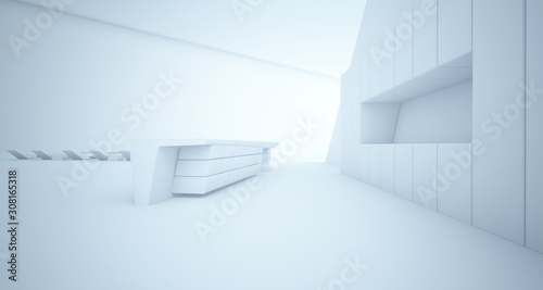 Wallpaper Mural Abstract architectural white interior of a minimalist house with swimming pool. 3D illustration and rendering. Torontodigital.ca