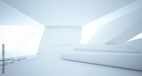 Wallpaper Mural Abstract architectural white interior of a minimalist house with swimming pool. 3D illustration and rendering. Torontodigital.ca