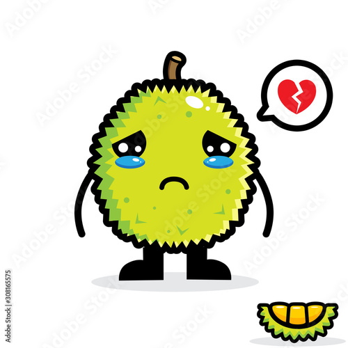 vector design of sad sad durian fruit mascot